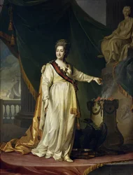 Catharina II is een wetgever in de tempel van de Godin van de Gerechtigheid