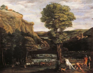 Landschap met Hercules vechtend tegen Achelas veranderd in stier
