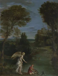 Landschap met Tobias die de vis grijpt