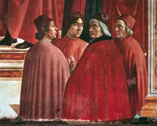 Verhalen van de Maagd Maria: Aankondiging aan Zacharias, detail van Cristoforo Landino, Angelo Poliziano en Marsilio Ficino, ca.1485-90 (fresco)