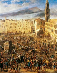 Piazza del Mercato in Napels, detail van de Opstand van Masaniello