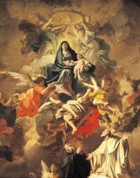 Glorie met Heiligen en Engelen, door Domenico Antonio Vaccaro (1680-1750) (detail)