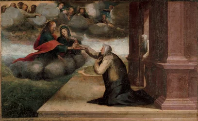 Altaarstuk van de stigmata van Sint Catharina. Detail van de Predelle: Het mystieke huwelijk van Sint Catharina van Siena