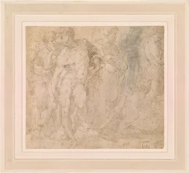 Beccafumi - Staand mannelijk naakt tussen een groep figuren, waarvan één liggend, ca. 1530-1540