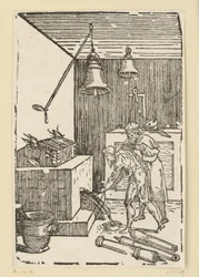 Het gieten van klokken en kanonnen. Uit de reeks „De re metallica“.