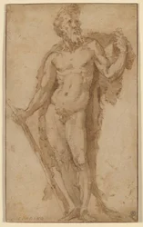 Hercules, staand met een knots