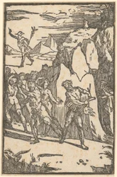 Metalen vluchten wanneer de vulkaan probeert ze uit de rotsen los te maken, blad 3 van de reeks „De la Pirotechnia“
