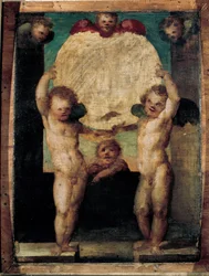 Putti reggimedaglione (Engelen die een medaillon dragen)