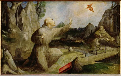 Franciscus van Assisi ontvangt de stigmata op ...