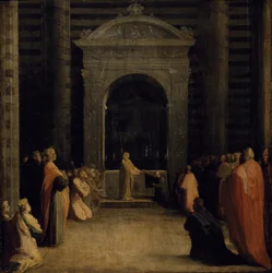 De aanbieding van de sleutels van de stad Siena aan de Maagd, op of na 1526