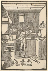 Vulkaan bij de smeltoven tijdens de vervaardiging van kleine voorwerpen, blad 8 van de reeks „De la Pirotechnia“