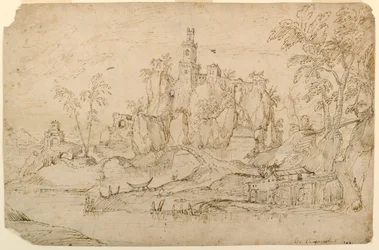 Fantasielandschap met watermolen