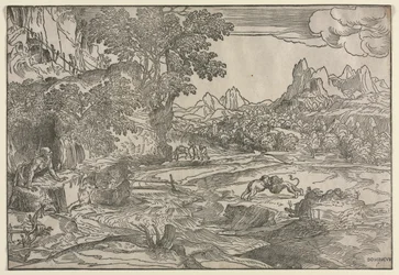 Landschap met Sint Hiëronymus en Twee Leeuwen, ca. 1530-35