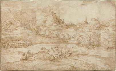 Landschap met Herders die een Wolf Verjagen