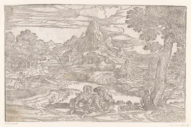 Landschap met koppel met een draailier