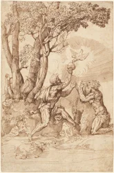 De Kluizenaar Heiligen Paulus en Antonius Ontvangen Brood van een Duif