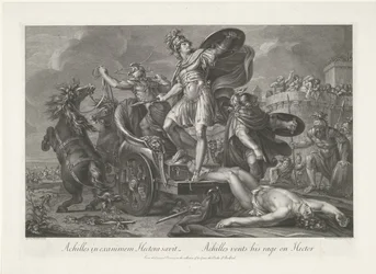 Achilles sleept het lijk van Hector achter zijn wagen