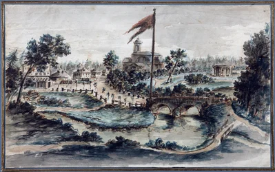 Uitzicht op het Pavlovsk Park met het ziekenhuis van St. Maria Magdalena