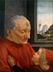 Italiaans: Ritratto di vecchio con nipote Een oude man en zijn kleinzoon