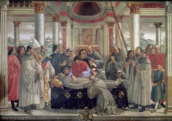 De dood van St. Franciscus, scène uit een cyclus van het leven van St. Franciscus van Assisi, 1486