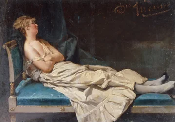 Liggende dame op een Chase Longue (olieverf op doek)