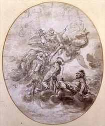 De apotheose van Hercules, ontwerp voor een plafondfresco voor het Palazzo Pepoli in Bologna