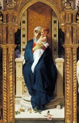 Drieluik van Madonna van Rozen, door Domenico Morelli (1823-1901), (detail), Kapel van Sint-Augustinus, Kasteel van Corigliano Calabro, Calabrië, Italië