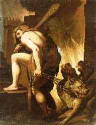 Hercules sleept Cerberus uit de hel