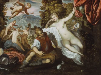 Venus en Mars met Cupido en de Drie Gratiën in een Landschap