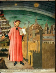 Dante Alighieri en uitzicht op Florence, Italië
