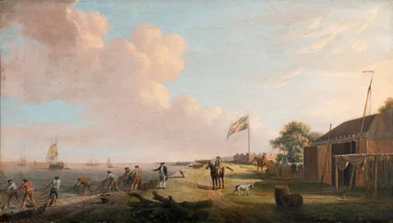 Uitzicht op Fort Tilbury met vissers die netten binnenhalen, 1770