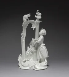 Beeld van een meisje met kat, gemaakt door Nymphenburg Porseleinfabriek, ca. 1770 (porselein)