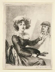 Louise-Elisabeth Vigée-Lebrun, (Mlle Lebrun) naar, en in omgekeerde richting van, het zelfportret van 1790 in de Uffizzi