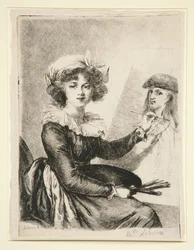 Louise-Elisabeth Vigée-Lebrun, (Mlle Lebrun), naar en in spiegelbeeld van het zelfportret uit 1790 in de Uffizi