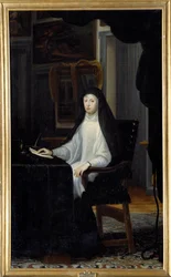 Portret van koningin Maria Anna van Oostenrijk in weduwe (1634 - 1696). Schilderij door Juan Carreño De Miranda (1614-1685)