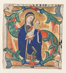 Initiaal S[alve sancta parens] uit een Graduale: Madonna en Kind