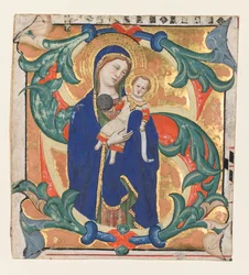 Initiaal S[alve sancta parens] uit een Graduale: Madonna en Kind