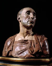 Borstbeeldportret van de condottiere (condottiero) Niccolò da Uzzano (1359-1431). Terracotta sculptuur door Donato de 
