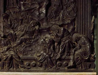 Aanbidding in de tuin, (detail) van linker preekstoel, door Donatello, Basiliek van Sint Laurentius, Florence, Italië