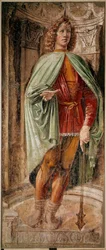 Jonge man met de knuppel (Giovane dalla mazza) Cyclus van de Mannen van Wapens van de familie Panigarola. Fresco door Donato Bramante (1444-1514) Pinacoteca di Brera, Milaan