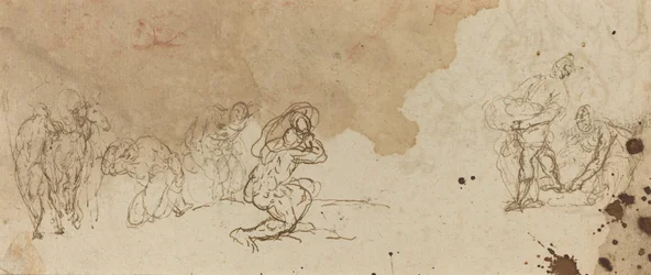 Studies van figuren voor een aanbidding van de wijzen [verso]