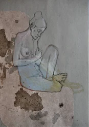 Peinzende naakte vrouw