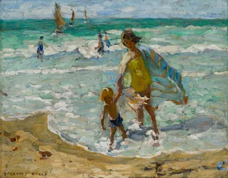 Een winderige dag aan zee (olieverf op doek)