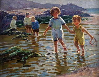 Spelende kinderen (olieverf op doek)