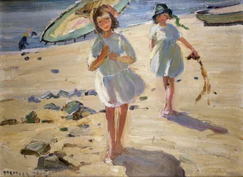 Vrienden op het strand (olieverf op doek)