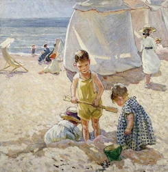 Spelen in het zand (olieverf op doek)