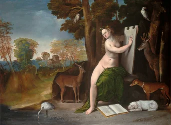 Circe en haar geliefden in een landschap