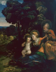 Rust tijdens de vlucht naar Egypte, door Dosso Dossi, in de Uffizi Galerij in Florence