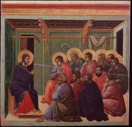 La Maestà De Passie: Jezus neemt afscheid van de apostelen - Schilderij door Duccio di Buoninsegna