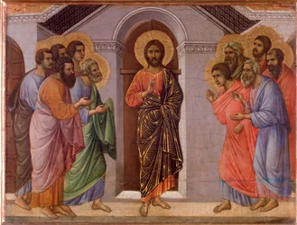 Opgestane Jezus verschijnt aan de apostelen. Maesta altaarstuk
